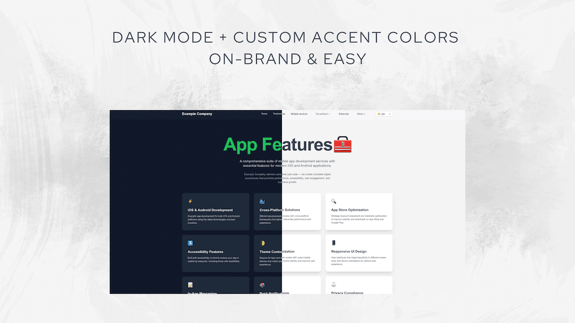 Happy Landing with pre-built pages, layouts and dark mode support Happy Landing with pre-built pages, layouts and dark mode support
